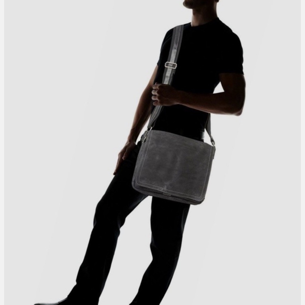 David King & Co. North South Laptop Messenger bag Dark Grey Suede Leather Men's - Picture 9 of 12